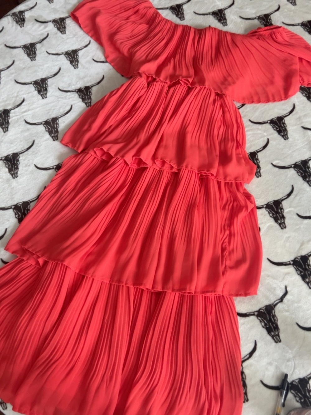 TCEC Coral Off Shoulder Pleated Tiered Maxi Dress Size Medium